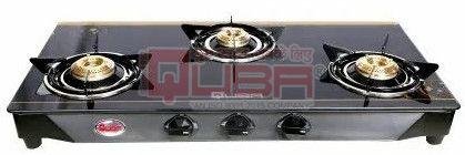 Quba S3 Tulip 3 Burner Black Glass Top Gas Stove