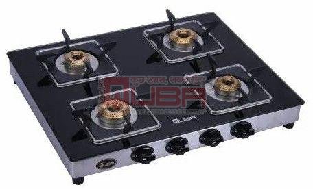 Quba S4 Square Pan Support Glass Top 4 Burner Auto Ignition Gas Stove