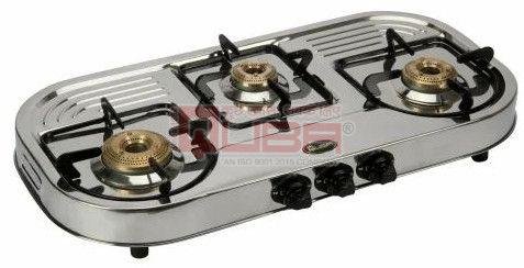 Quba SG103 Gold ISI Certified Stainless Steel 3 Burner Manual Gas Stove