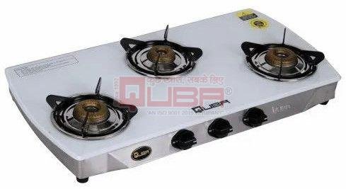 Quba Ultra 3 Burner White Glass Top Automatic Gas Stove