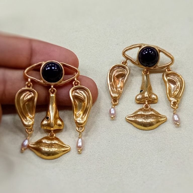 Artistic Face Abstract Golden Statement Earrings