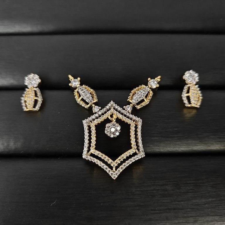 Cz Hexagon Frame Gold Plated Mangalsutra Set