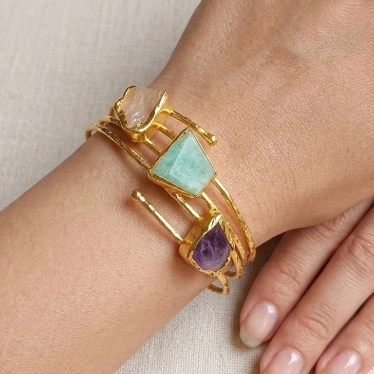 Dual Stone Gold Plated Adjustable Bracelet