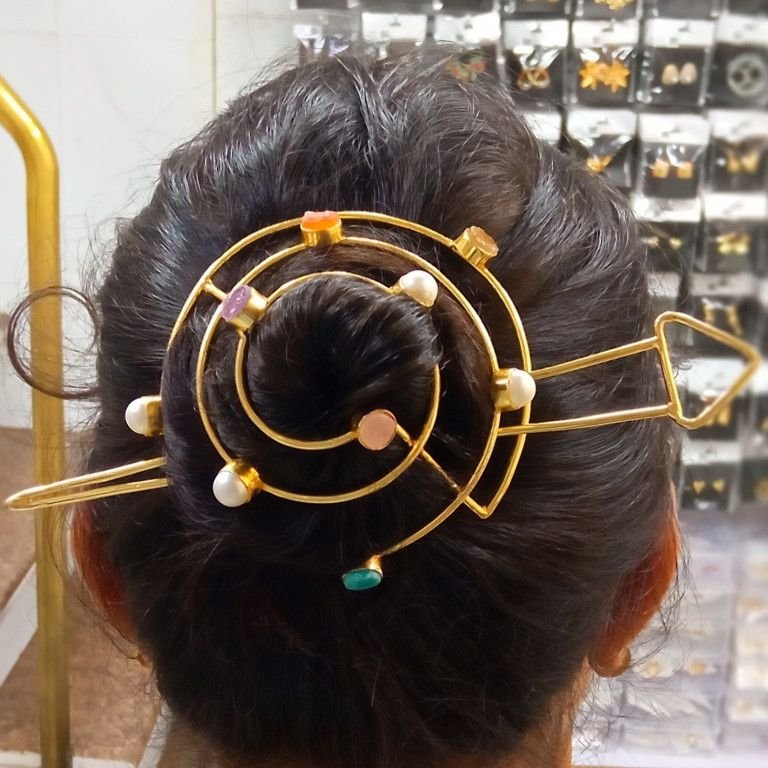 Gold Plated Spiral Hair Bun Stick Pin