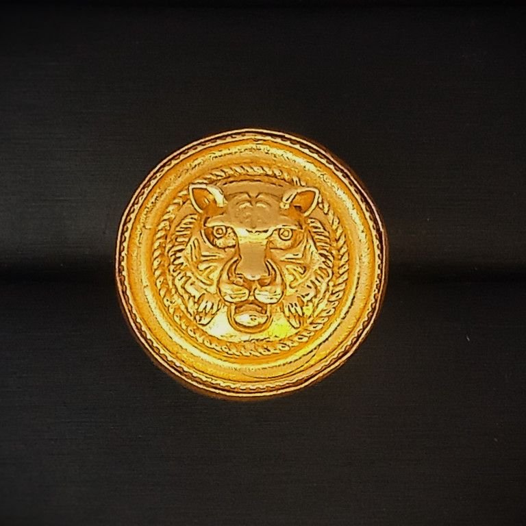 Tiger Face Coin Design Golden Statement Ring