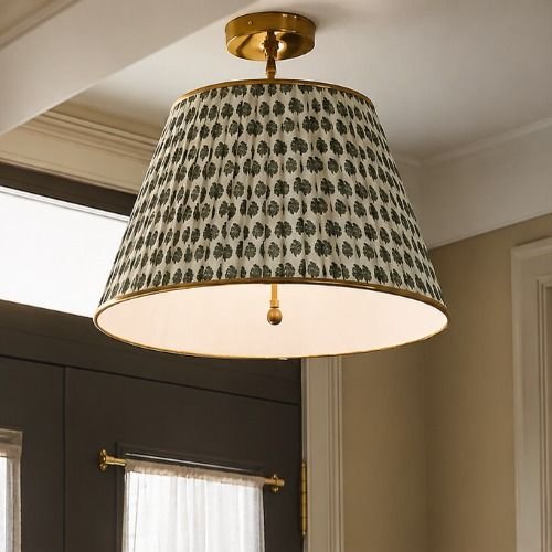 Elegant Brass Semi-Flush Ceiling Light with Patterned Fabric Shade