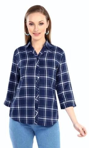 Ladies Blue Check Cotton Shirt