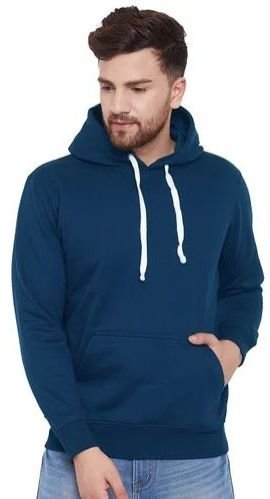 Mens Fleece Plain Blue Hoodies