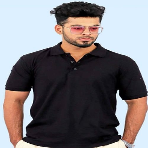Mens Black Cotton Bio Washed Polo T-Shirt