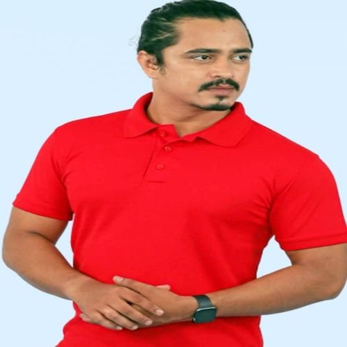 Mens Bright Red Non Bio Washed Cotton Polo T-Shirt