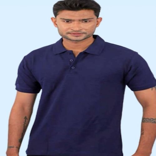 Mens Deep Blue Cotton Bio Washed Polo T-Shirt