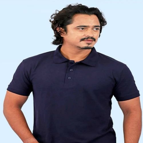 Mens Navy Blue Poly Cotton Polo T-shirt