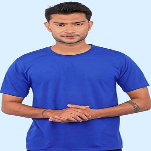 Mens Plain Blue Poly Cotton Round Neck T-Shirt