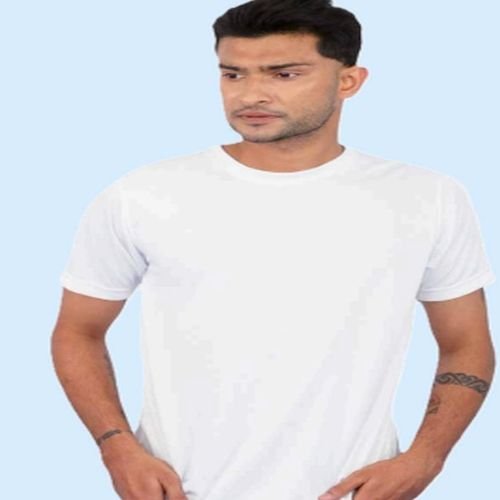 Mens Plain White Polyester Round Neck T-Shirt