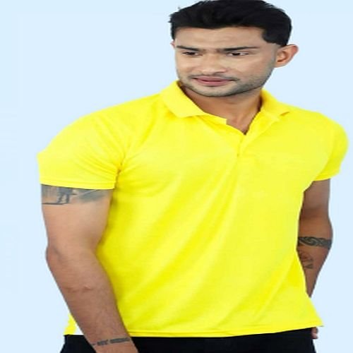 Mens Yellow Polyester Polo T-Shirt