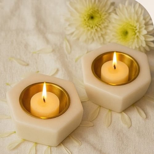 Hexagon Marble Brass Diya