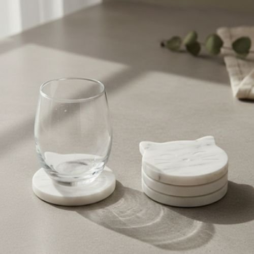 Marble Cat Shape Coaster Set