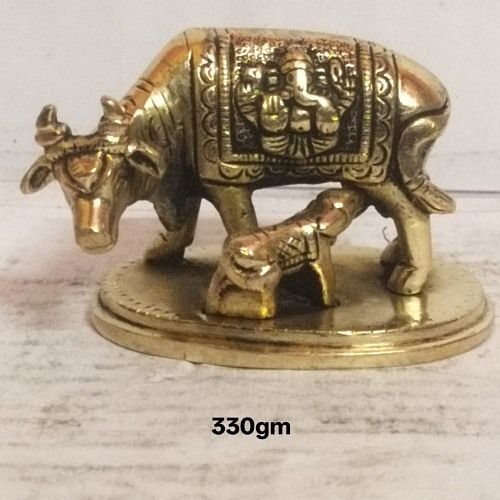 Pure Brass Kamdhenu Cow with Calf Statue