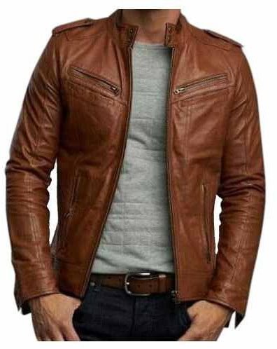 Full Sleeve Mens Brown Leather Jacket