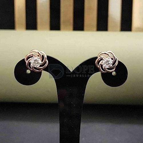 18KT Rose Gold Designer Round Cut Diamond Stud Earrings