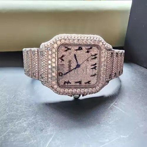 Arabic Square Dial Full Iced Out Swiss Movement D-VVS Moissanite Diamond Watch