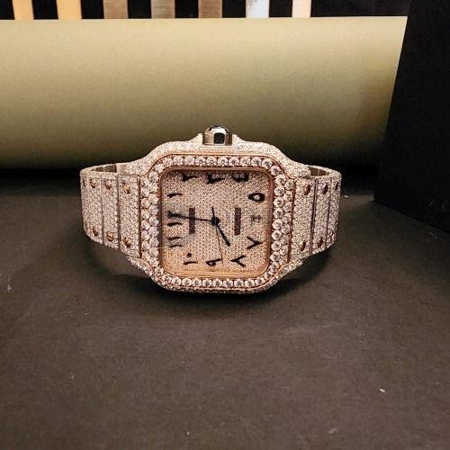 Arabic Square Dial Moissianite Two Color Tone Diamond Watch