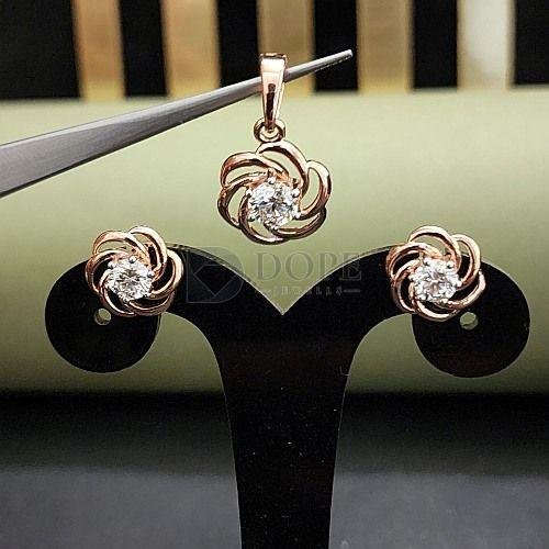 Golden Designer Diamond Studded Pendant Set