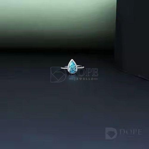 Ladies Pear Cut Ocean Blue Diamond Ring