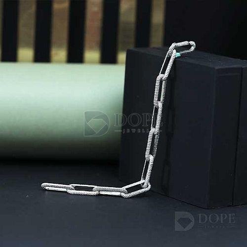 M925 Sterling Silver Moissanite Diamond Paper Clip Bracelet