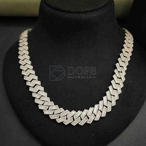 Men Stylish Hip Hop 925 Sterling Silver Diamond Cuban Chain