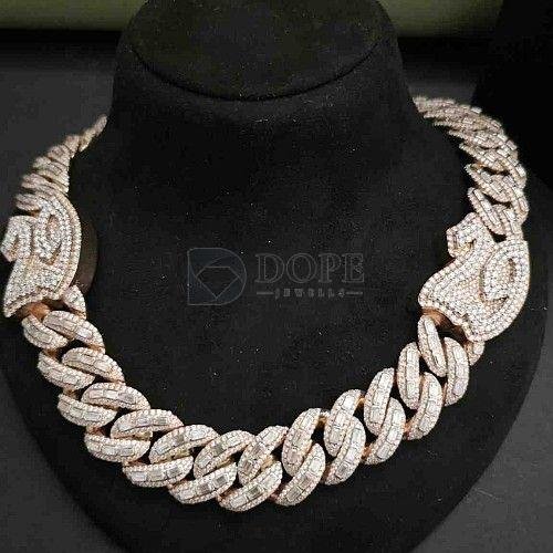 Mens Luxury Fully Iced Out Rose Gold Plated Diamond Cuban Chain