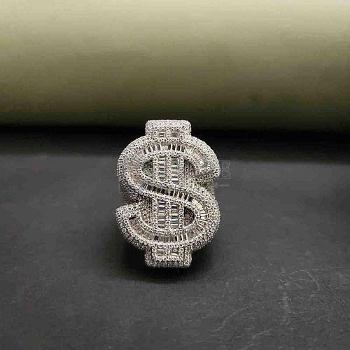 Mens Sterling Silver 925 Dollar Sign Moissanite Diamond Ring