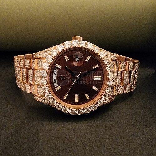 Premium Mossianite Golden Round Dial Diamond Watch