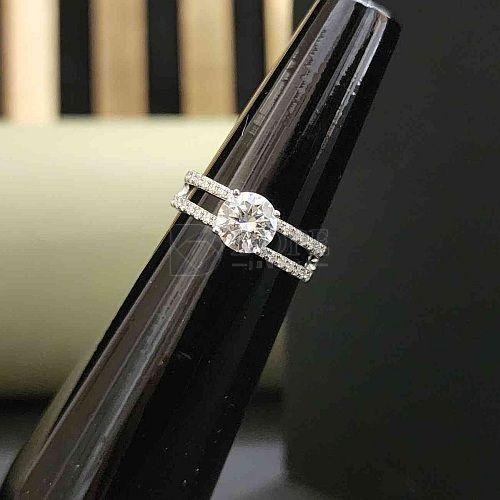 Round Cut Moissanite Double Band Engagement Ring
