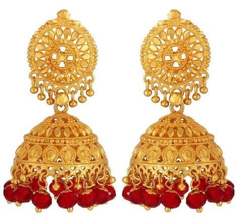 Golden and Red Jhumka Earrings