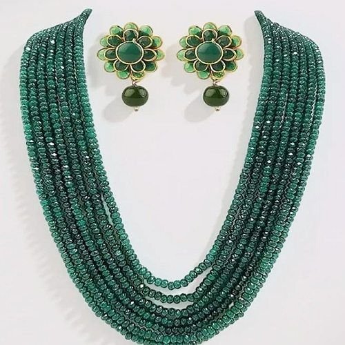 Party Wear Glossy Green Beaded Necklace Set