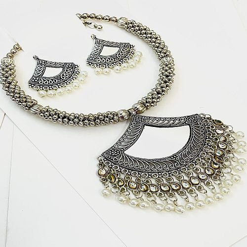 Party Wear Silver Oxidized Necklace Set