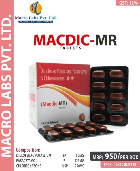 DICLOFENAC POTASSIUM 50MG +PARACETAMOL 325MG+CHLORZOXAZONE 250MG
