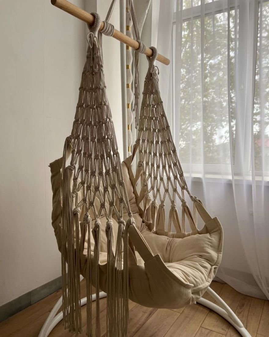 White Cotton Macrame Hammock Swing Chair