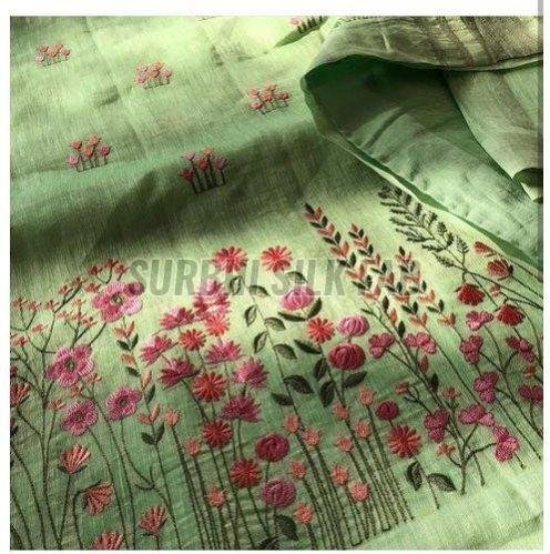 Floral Embroidered Linen Saree