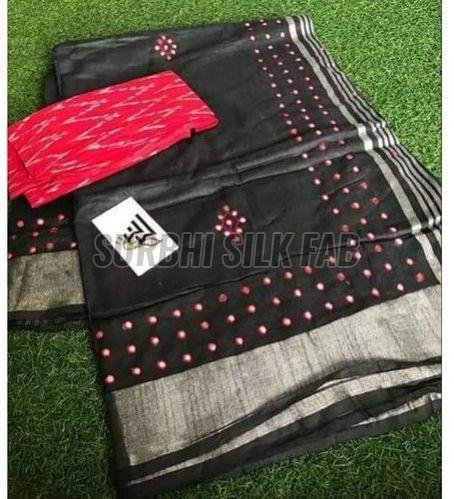 Mirror Work Linen Saree