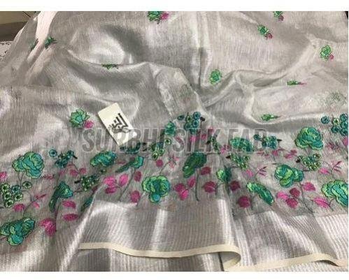 Silver Tissue Linen Saree