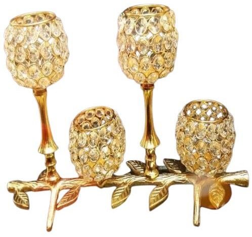 Gloss Round Iron Crystals Candle Holder