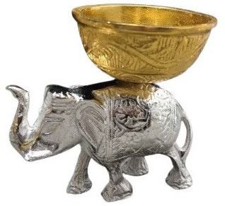 Silver Elephant With Golden Bowl
