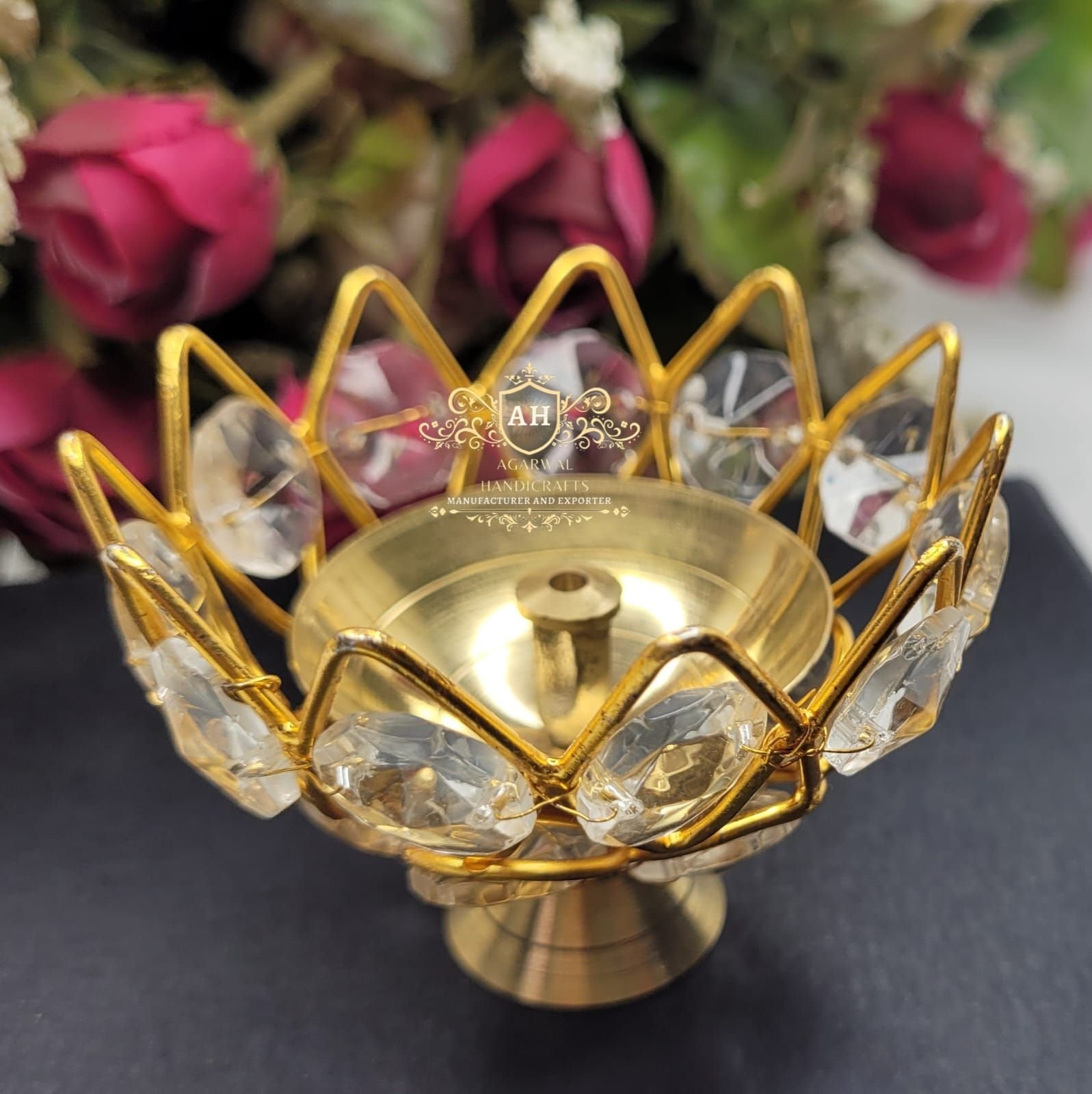 White Diamond Brass Crystal Diya