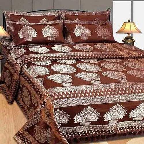 Brown Floral Silk Double Bed Sheet