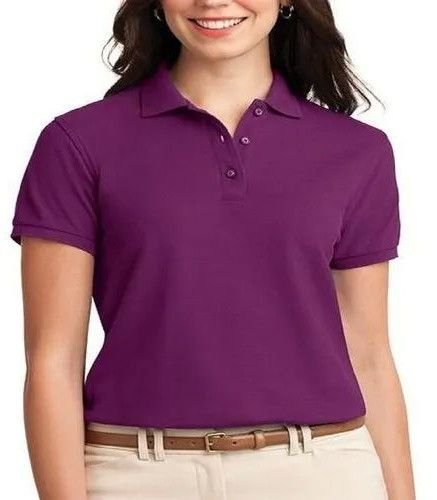 Ladies Purple Cotton Polo T-Shirt