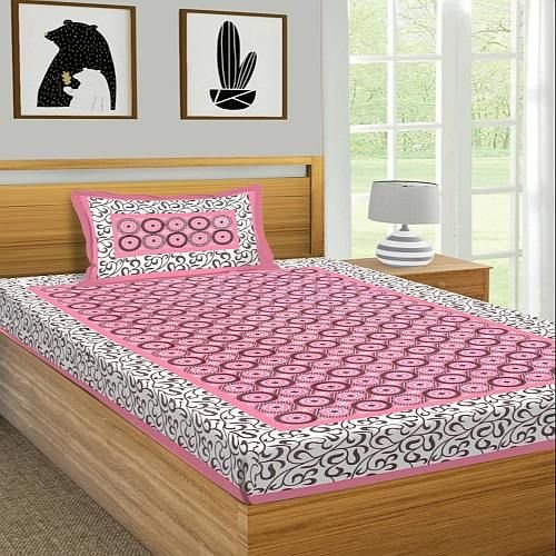 Pink Cotton Printed Single Bed Sheet