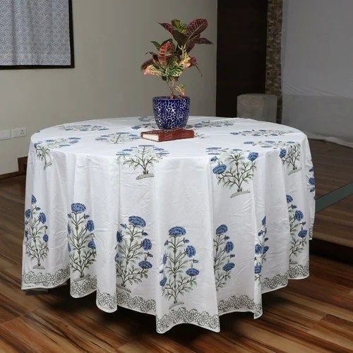 White Cotton Printed Round Table Cloth