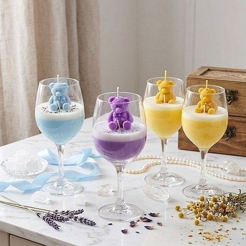 Soy Wax Teddy Bear Wine Glass Candle